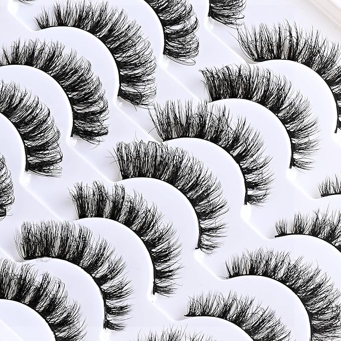 Lashes Fluffy False Mink Eyelashes 14 Pairs Cat Eye Lashes Fake Russian Strip Eyelash Natural Lash Strips Eye Lashes Pack D Curl Short Lashes Natural Look Wispies Cateye Lashes for Women
