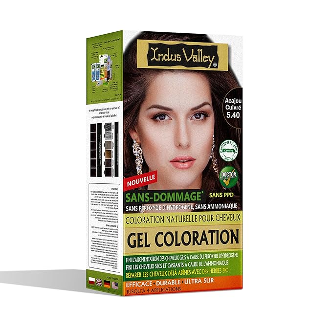 Indus Valley Natural Organic Damage Free Gel Hair Color | Ammonia Free, Vegan & Cruelty Free | Up to 100% Gray Coverage, Long Lasting Results |Copper Mahogany 5.4 (20gram+200ml)