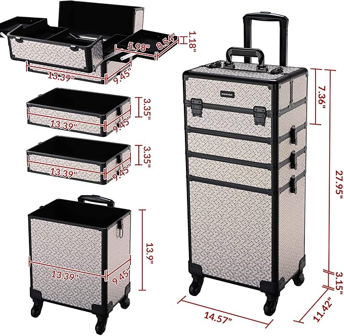 BYOOTIQUE Rolling Makeup Train Case 4in1 Professional Travel Art Deco Graphite