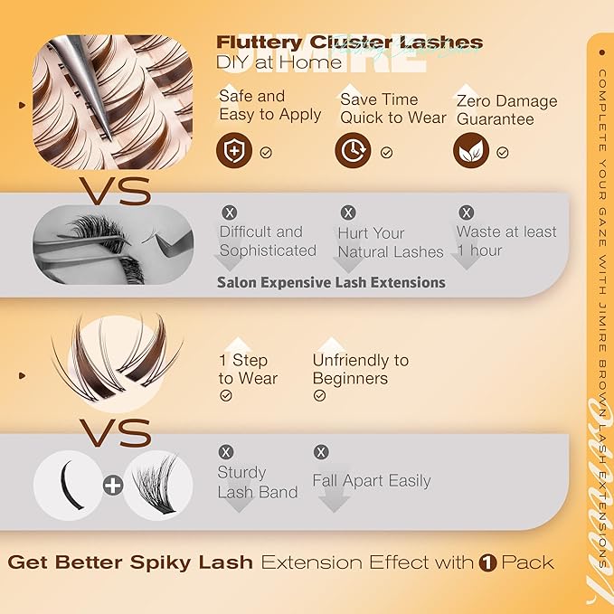 JIMIRE Fairy Brown Lash Clusters Wispy Eyelash Extensions Dark Brown Individual Lashes 10-16MM Manga Eyelash Clusters C-Curly Cluster Eyelash Extensions 110Pcs Anime Cluster Lashes DIY at Home