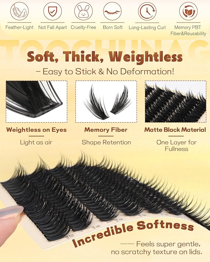 Spiky Manga Lash Clusters 12-20mm Long Eyelash Clusters 80D+100D Cluster Eyelash Extensions with Bottom Lashes Individual Fairy 300pcs Thick Volume DIY Plume Flake Cluster Lash Extension by TOOCHUNAG