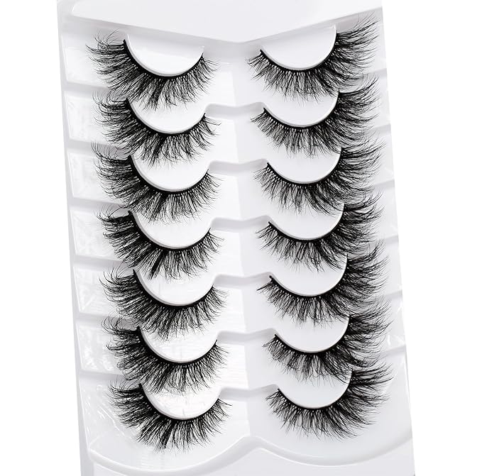 Pooplunch False Eyelashes Cat Eye Lashes Fake Eyelash Dramatic Volume Wispy Foxy 8D Faux Mink Lash Strips 7 Pairs Pack