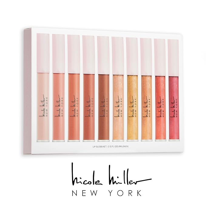 Nicole Miller 10 PC Full-Size 3.5ml Each Multicolor Lip Gloss Set - Vibrant Shades for Alluring Beauty