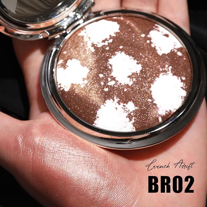 FOCALLURE Shimmer Face Highlighter Makeup Powder, Gel to Powder Glow Finish, Leaving a Lightweight & Healthy Radiance, Long Lasting Luminous Face Body Highlighter Makeup,BR02 Launch Adrift
