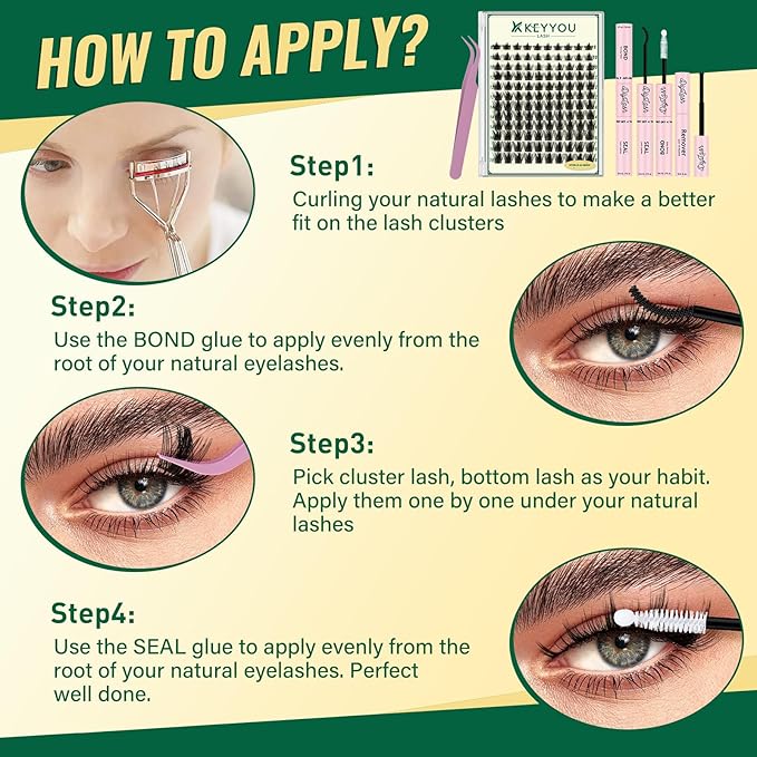 KEYYOULASH Lash Clusters Kit 120pcs 8-18MIX Lash Clusters Spiky Manga Lash Extension Kit with Lash Bond and Seal,Remover,Applicators for DIY Volume Eyelash Extension Kit at Home (KY09 Kit)