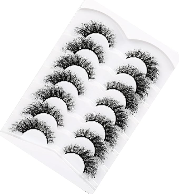Pooplunch False Eyelashes Cat Eye Lashes Fake Eyelash Dramatic Volume Wispy Foxy 8D Faux Mink Lash Strips 7 Pairs Pack