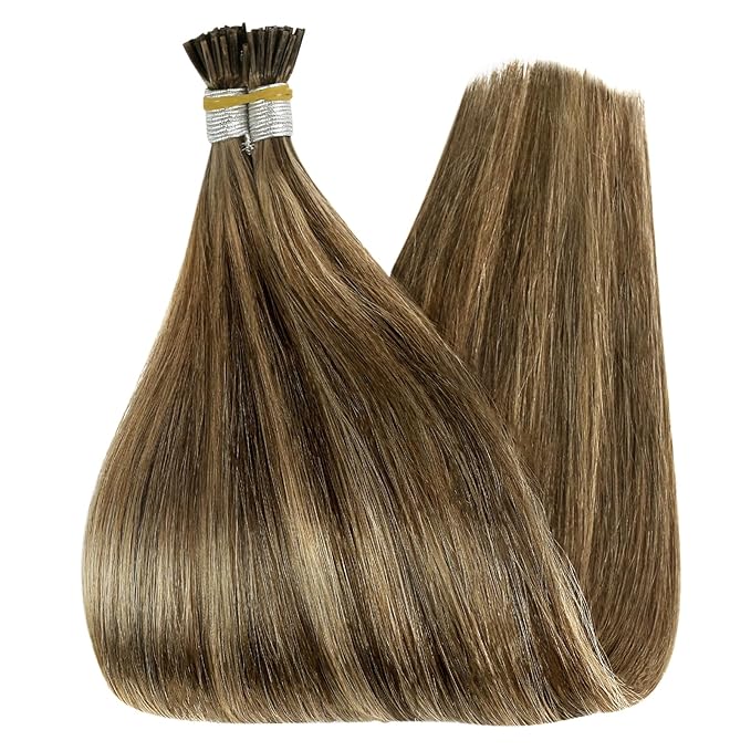 Full Shine I Tip Hair Extensions Human Hair Dark Brown Highlight Blonde Prebonded Human Hair Extensions 22 Inch 40 Grams Itips Extensions Remy Hair add Length