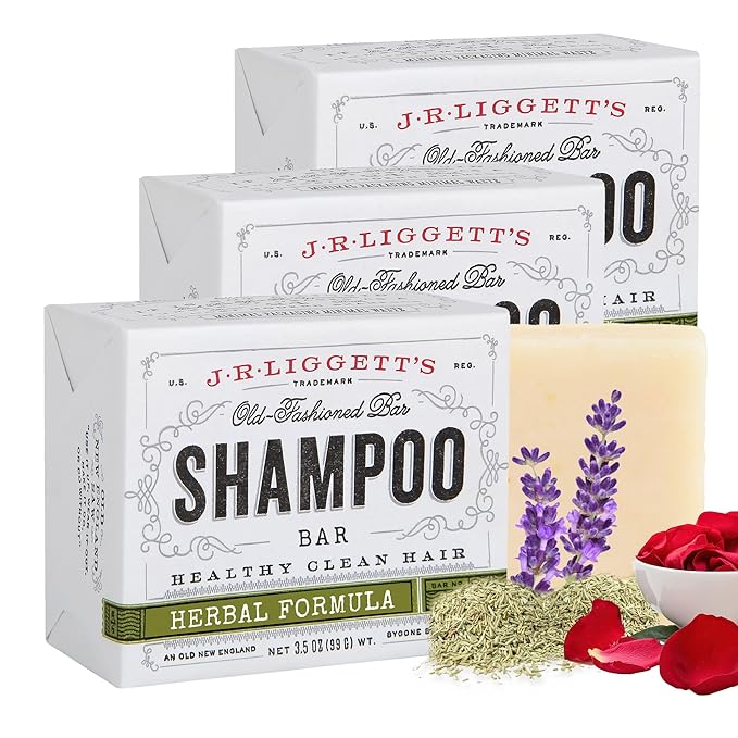 J·R·LIGGETT'S Shampoo Bar - Herbal Formula, All Natural Bar Shampoo for Hair with Coconut Oil & Castor Oil, Sulfate Free, GMO Free, Antioxidant-Rich Plant Oils, Promotes Scalp Balance, 3.5 oz - 3 Pack