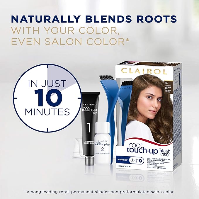 Clairol Root Touch-Up by Nice'n Easy Permanent Hair Dye, 5A Medium Ash Brown Hair Color, Pack of 4
