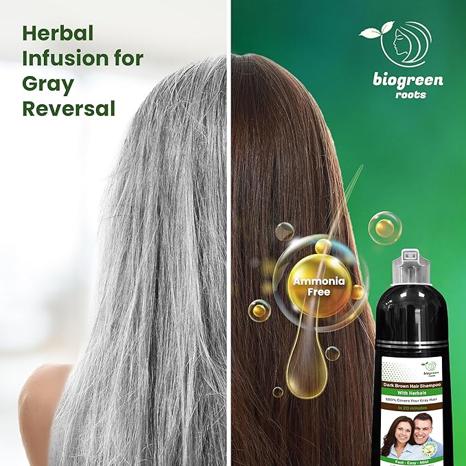 Ammonia-Free & Paraben Free Herbal Hair Shampoo - Hair Dye Shampoo for Women & Men - Natural Color & Herbal Nourishment - No Stain on Skin - Dark Brown (400 ml)