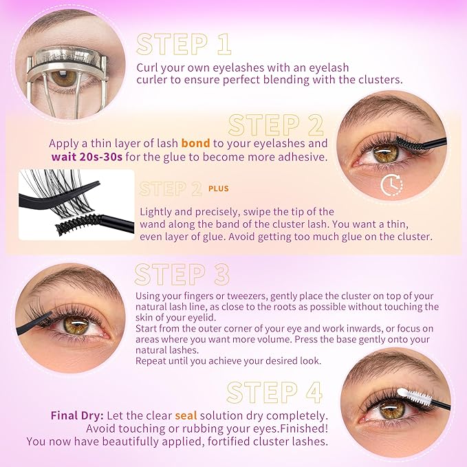 Natural Lash Clusters Kit Wispy Lash Extension Kit Eyelash Clusters with Invisible Band C Curly Cluster Eyelash Extensions Kit with Lash Bond and Seal 8MM-18MM DIY Individual Lashes by ALICROWN