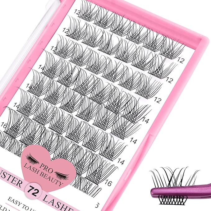 Cluster Lashes, 72 Pcs Individual Lashes, Lash Clusters DIY Eyelash Extension, Natural Lashes Super Thin Band Reusable Soft & Comfortable (Natural-C-12-18 mix)