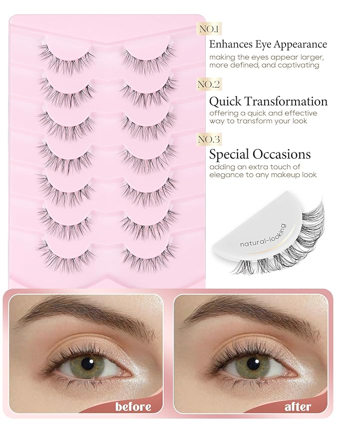 Onlyall Natural False Eyelashes Clear Band Lashes Fake Lashes Wispy Eyelashes Natural Look Fake Eyelashes Wispy Eye Lashes 13mm Lashes H10