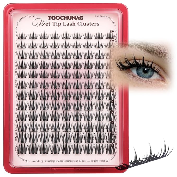 Manga Lash Clusters Natural Eyelash Clusters Wispy Spiky Cluster Eyelash Extensions Fairy Lash Extensions Anime D-Curly Individual Lashes 10-16mm Thin Band Lashes Clusters by TOOCHUNAG