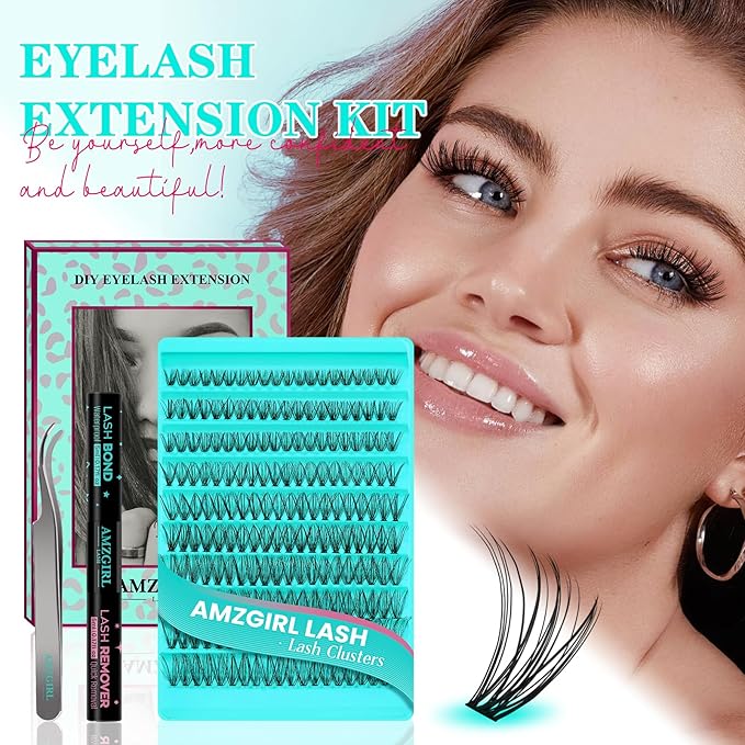 Lash Clusters Kit 200PCS 30D Eyelash Extension Kit D Curl Wispy Eyelash Clusters DIY Natural Individual Lashes Kits Lashes Extensions Kit with Lash Bond and Remover Eyelash Tweezer at Home