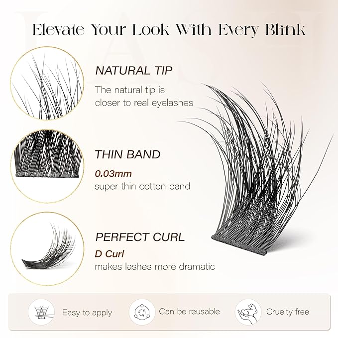 BEFER Eyelash Clusters, 180 Pcs D Curl Volume Individual Lashes Extensions Eyelash Clusters 10-16MM Wispy Lashes DIY At Home (Enigma,FD09)