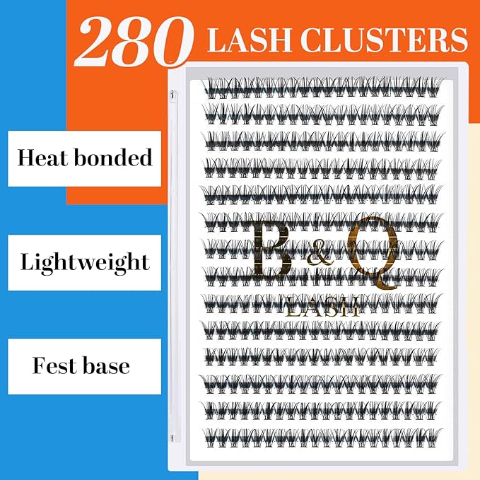 B&Q Lash Clusters 30D-D-9-16MIX 280 Clusters Manga Lashes False Eyelash Lash Extensions Individual Lashes Cluster DIY Eyelash Extensions at Home (30D-D,9-16MIX)