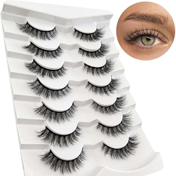 NINGLASH Wispy Lashes Strips False Eyelashes Natural Look 14mm Faux 3D Mink Lashes 7 Pairs Fluffy Cat Eye Lash Pack