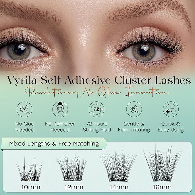 Self-Adhesive Lash Cluster, Pre-Glued Clusters, Pop-On Faux Eyelashes, 3D Thin Band D Curl Natural Look Lahses, Easy to Apply, Reusable 0.05mm Eyelash Extensions (Green Joy-D-0.05-10-16mix)