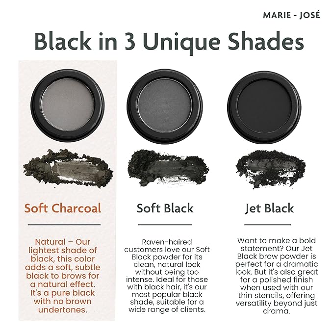Soft Charcoal Eyebrow Powder – Long-Lasting, Waterproof, Smudge-Proof Brow Powder for Natural, Defined Brows – Vegan & Cruelty-Free Eyebrow Makeup by Marie-José
