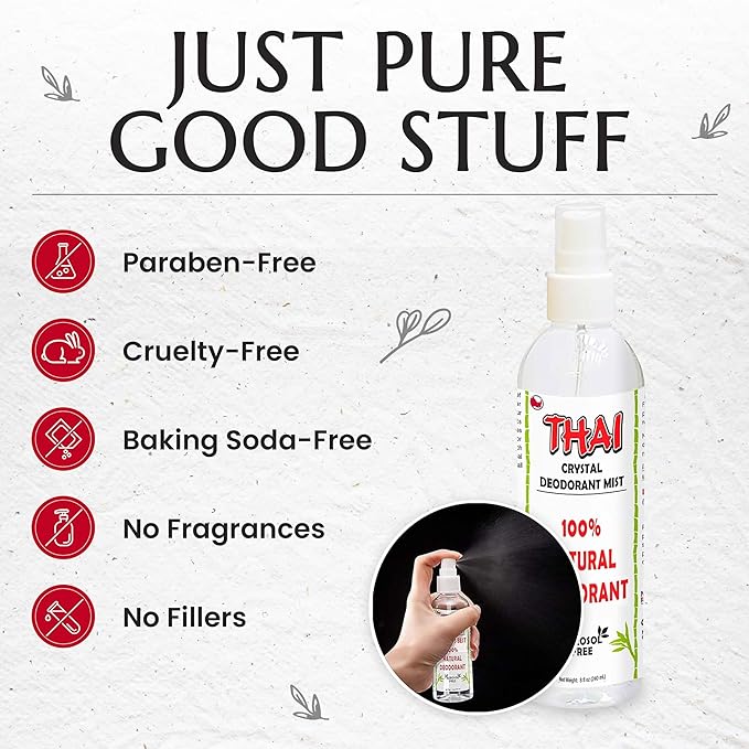 2-PACK Thai Deodorant Spray - Made in USA - Whole Body Natural Crystal Salt Deodorant Spray for Women Men & Teens, (8 Oz)