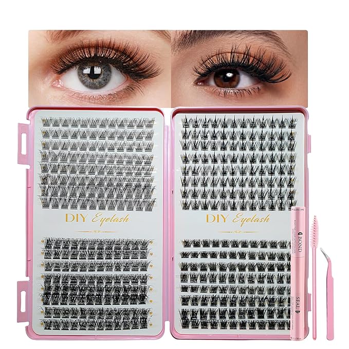 DIY Lash Clusters Kit Lash Extension Kit, 384pcs, D Curl, Natural Volume Lash Extensions Wispy Eyelash Clusters Individual Lashes Kit Faux mink fiber, 13#Black