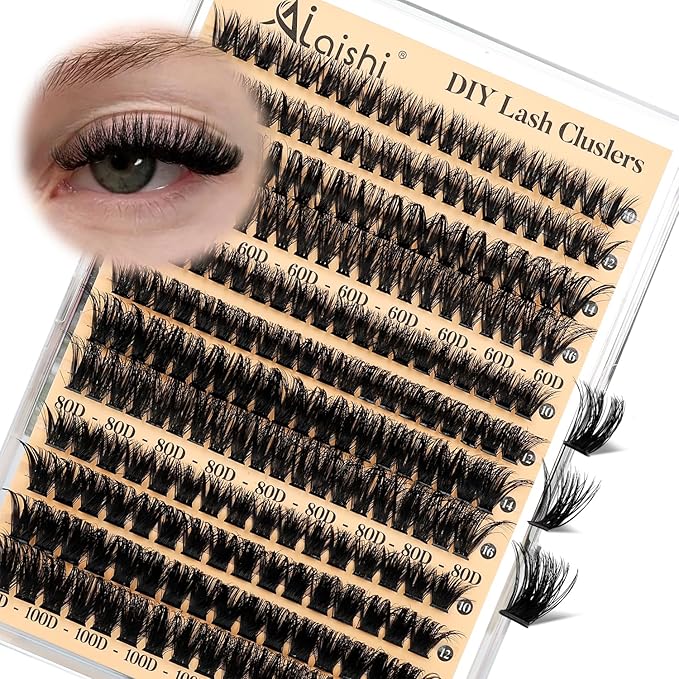 Lash Clusters Kit, DIY Cluster Eyelash Extensions 9‑16mm, 60D+80D+100D, 224pcs Fluffy D Curl Natural Lashes–Fake Cat Eye Individual Clusters