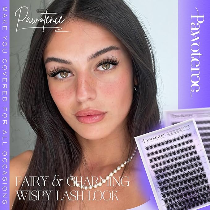 Pawotence Lash Clusters Wispy Cluster Eyelash Extensions 10-18mm Individual Lashes DIY Cluster Lashes Extension Soft Comfortable Eyelash Clusters with Thin Band