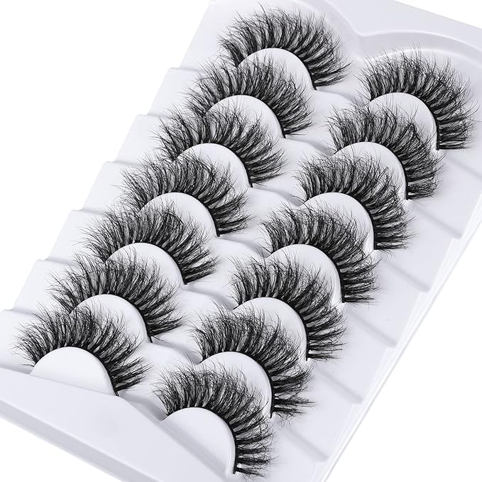 Lashes Eyelashes 8D Fluffy False Eyelashes Wispy Faux Mink Lashes Light Weight Fake Eyelashes Cat Eye Lashes 7 Pairs Pack