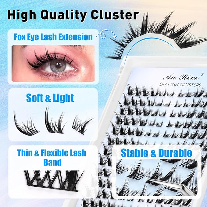 Lash Clusters Fox Eye Eyelash Clusters Natural C Curl Spiky Individual Lashes Wispy Cluster Eyelash Extensions Cat Eye Lash Extension Fairy Lashes Cluster (F02)