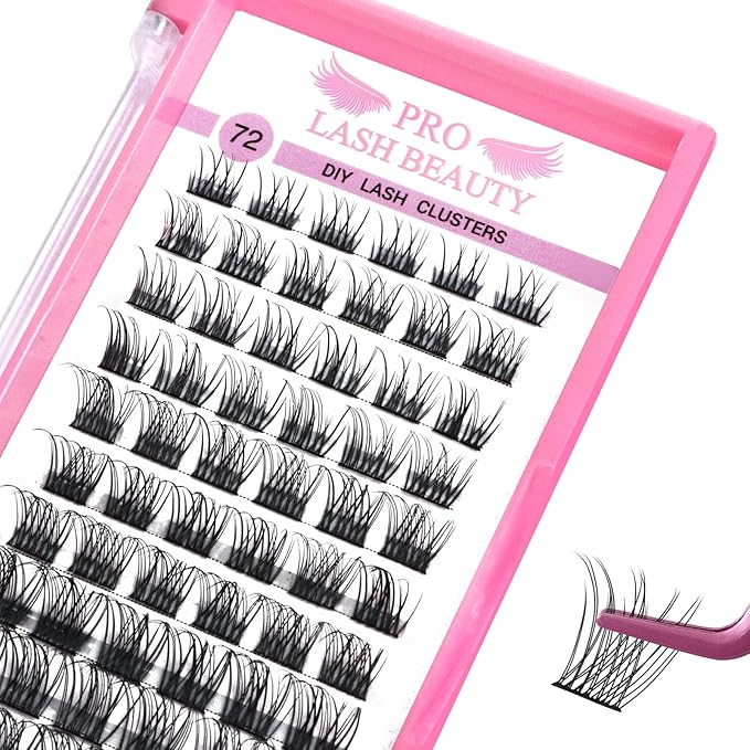 Cluster Lashes, 72 Pcs Individual Lashes, Lash Clusters DIY Eyelash Extension, Natural Lashes Super Thin Band Reusable Soft & Comfortable (Natural-C-12mm)