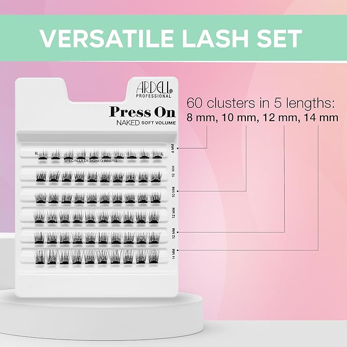 Ardell Press On Pre-Glued Eyelash Extensions - Naked Natural, Customizable DIY Lash Clusters, All-Day Wear Individual Lashes, 60 Count
