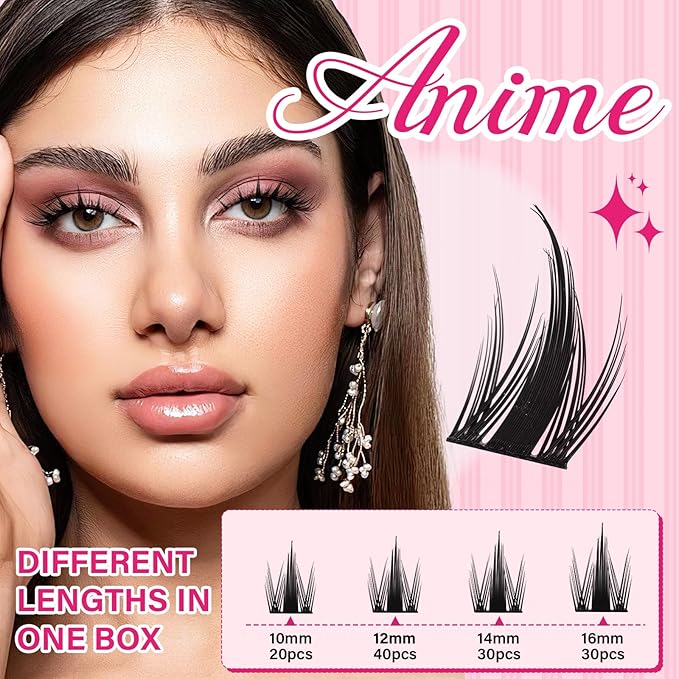 PROLASHBEAUTY Manga Lash Clusters, Eyelash Clusters 10-16 Mixed Cluster Eyelash Extensions Mixed Lash Extension Reusable Soft & Comfortable (Anime,10-16mix)