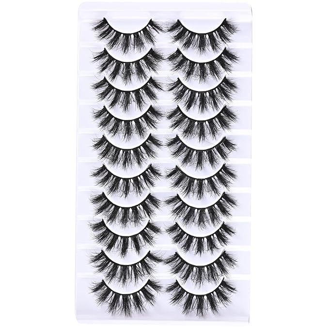 FARRED Fluffy Lashes Natural Eyelashes Short Wispy Eye Lash Strips 10 Pairs Separated Volume Eyelash Pack 16mm Dramatic Wispies Fake Strip Lashes Clusters Cat Eye Pestañas Spiky Look