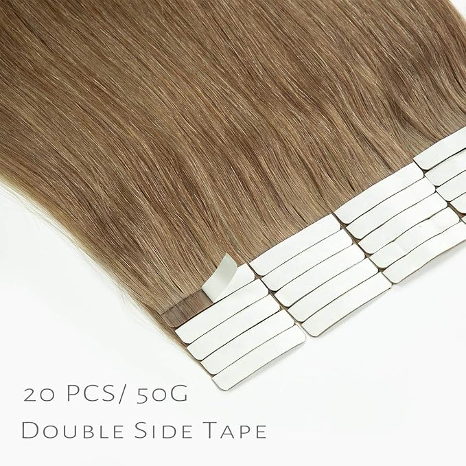 Lacer 18 inch Seamless Remy Tape in Human Hair Extensions Natural Balayage PU Skin Weft 100% Real Virgin Human Hair Color #6 Medium Brown Double Side 50g 20pcs/set