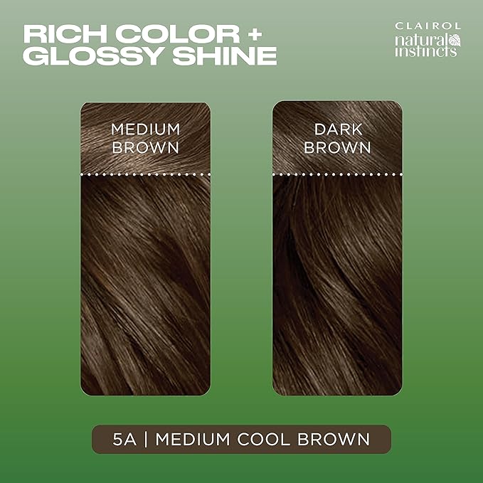 Clairol Natural Instincts Demi-Permanent Hair Dye, 5A Medium Cool Brown Hair Color, Pack of 3