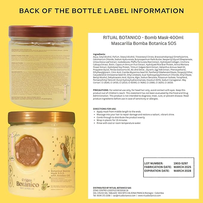 Ritual Botánico Keratina Orgánica | Treatment to Straighten, Repair and Relax Hair | Natural, Organic & Vegan | Product of Colombia | Mascarilla Bomba, 400 ml/13.52 Fl Oz (2 Count)