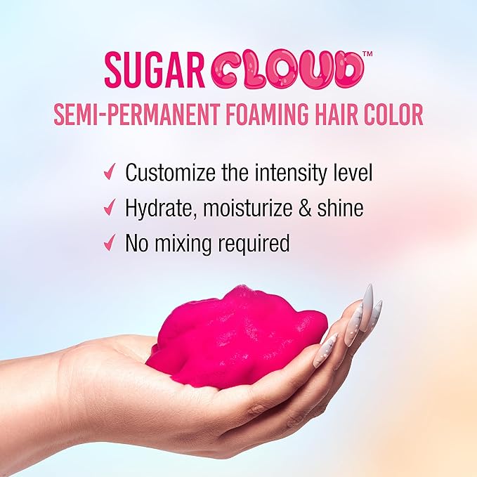 Punky Sugar Cloud Semi-Permanent Foam Hair Color, CandyFloss - Vibrant Hair Dye for Long-Lasting Color, Easy Application Foam Hair Dye, 6 fl oz.