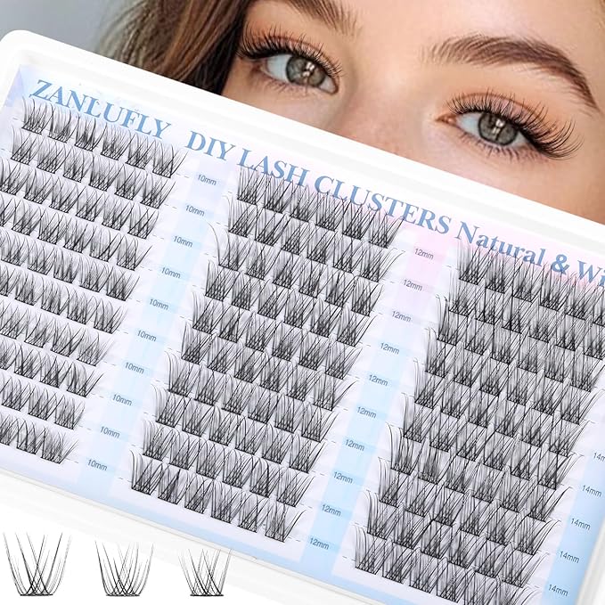 Lash Clusters Natural Eyelash Clusters C-curly Lashes DIY Cluster Eyelash Extensions 10-14MM Individual Lashes 180PCS Lash Extension by zanlufly
