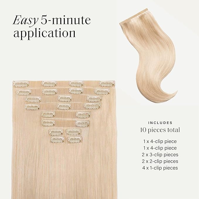 Luxy 100% Remy Human Hair - Seamless Clip-In Hair Extensions - Multi-Dimensional Color for Natural Blending, Adds Volume & Length 180 grams 20" Platinum Blonde Seamless