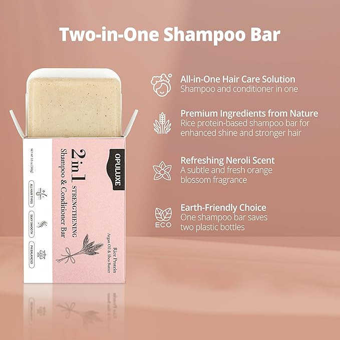 2-in-1 Shampoo and Conditioner Bar – All Hair Types - Strengthening & Moisturizing with Rice Protein, Argan Oil, Shea Butter – Fresh Floral Musk – 80+ Washes – Made in Korea