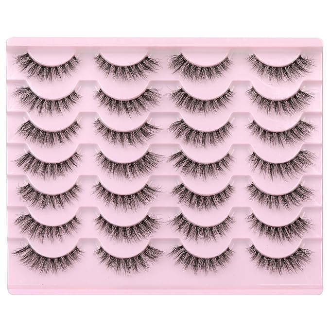 Newcally Lashes False Eyelashes Natural Look Lashes Mink Wispy 3D Volume Fake Eyelashes 5D Strip Cat Eye Lashes Pack Clear Lash Band Individual Eyelash 14 Pairs