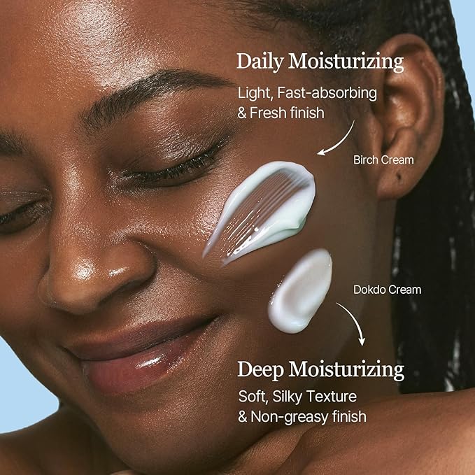 ROUND LAB Hydrating Face Moisturizer Duo for Sensitive Acne-prone Skin, Birch Juice Moisturizing Cream and Dokdo Cream,2.71 Fl Oz Lightweight Daily Face Cream Set, Barrier Cream, Korean Skin Care