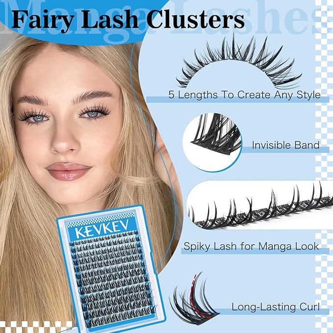 Manga Lash Clusters Kit 8-18mix Spiky Fairy Lash Clusters Kit Invisible Ultra-Thin Band Manga Lashes Eyelash Clusters Kit With Lash Bond And Seal DIY at HomeZ(Fairy08 Kit)