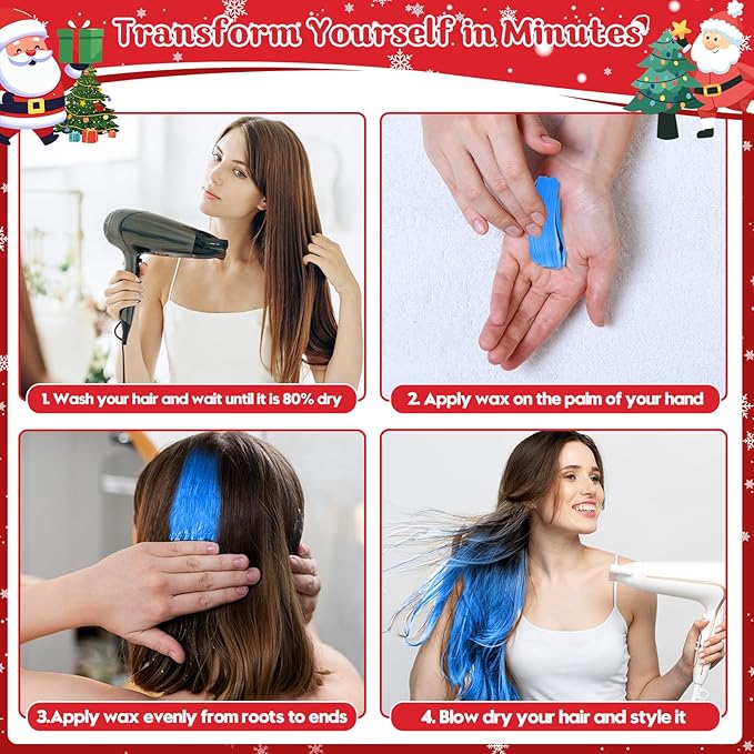 Temporary Hair Color Chalk for Kids, Blue Hair Dye, Hair Wax Color for girls age 4 5 6 7 8 9 10-12 Birthday Party Cosplay DIY Independence Day Halloween Christmas