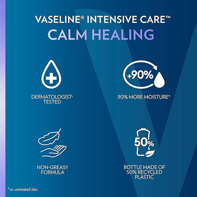 Vaseline Intensive Care Calm Healing Body Lotion 4 Count for Dry Skin Lotion Made with Ultra-Hydrating Lipids and Lavender Extract to Heal and Restore Dry Skin 20.3 Oz