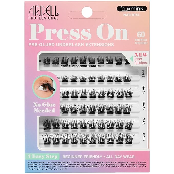 Ardell Press On Pre-Glued Eyelash Extension - Fauxmink Natural, Customizable DIY Lash Clusters, All-Day Wear Individual Lashes, 60 Count