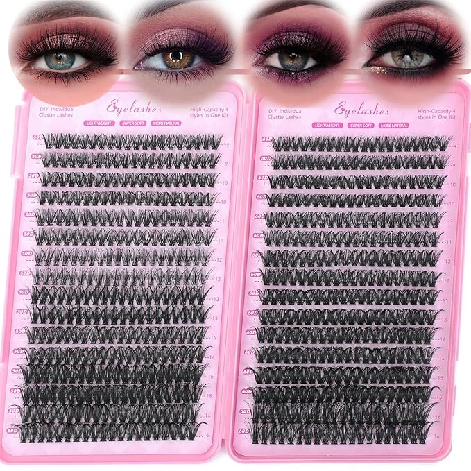 640 Pcs D Lash Clusters, Eyelash Clusters Individual Lash Extension Curl Fluffy Wispy False Eyelashes Extensions (50D+60D)