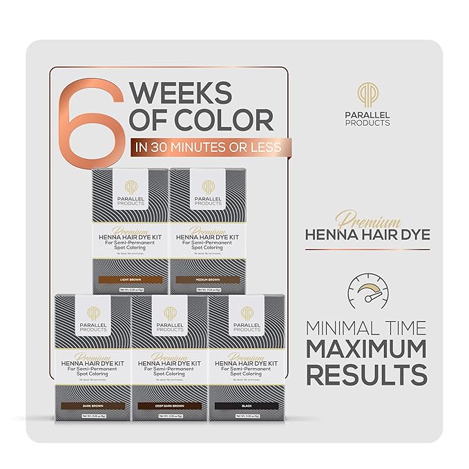 Parallel Products Spot Color Henna Kit - Henna Hair Dye - 5 grams - Tint for Professional Spot Coloring - With Nourishing Oil, Mixing Dish and Application Brush - Root Touch Up (Deep Dark Brown)