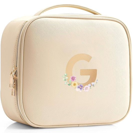 Vlando Teacher Appreciation Gifts for Women，Initial Makeup Organizer Bag,Monogrammed Bridal Shower Gifts Birthday Gift Christmas Gift(Letter G)